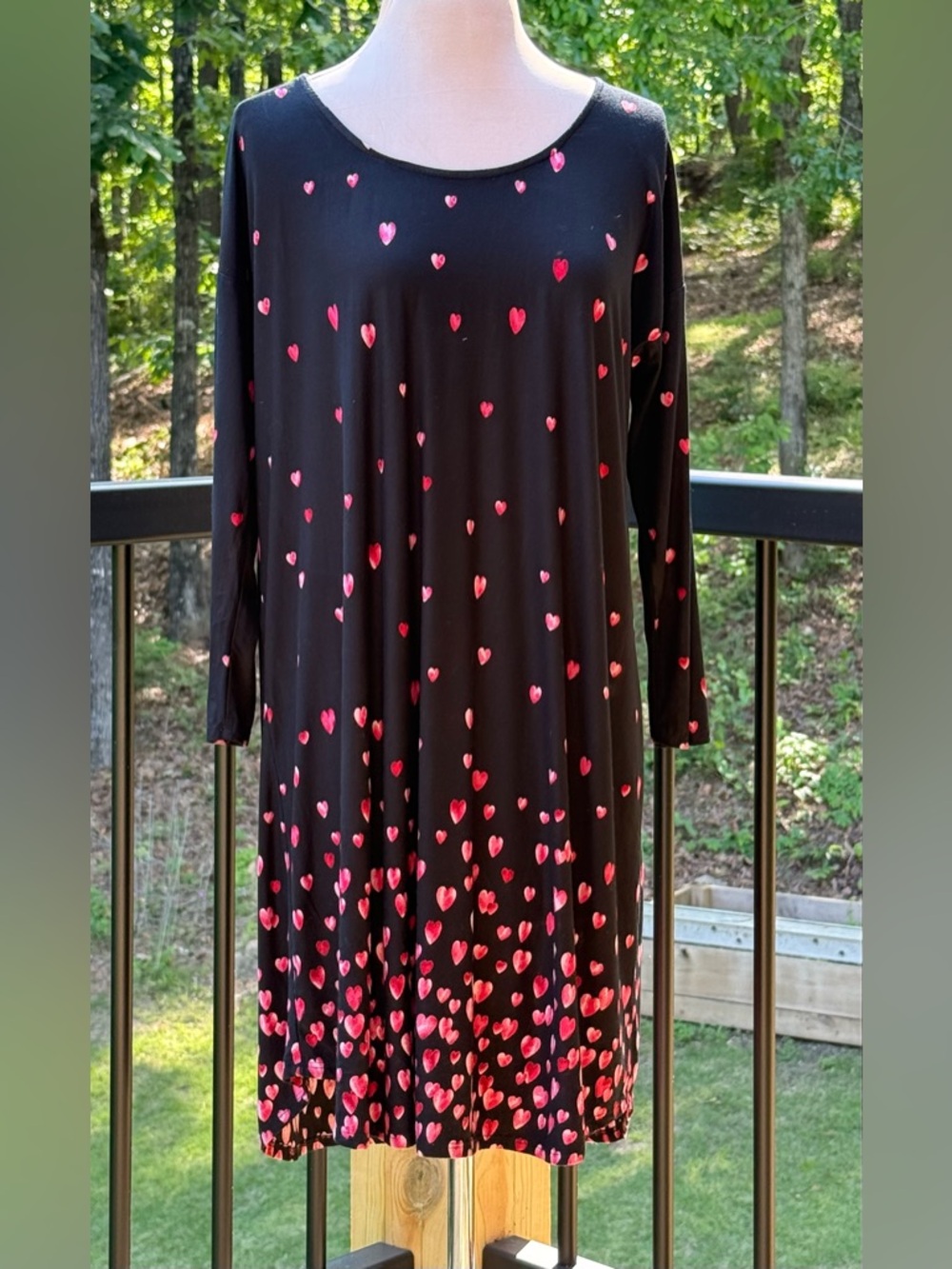 Soma Black Heart Print Knit Dress Medium Soft Stretch Lounge Valentines
